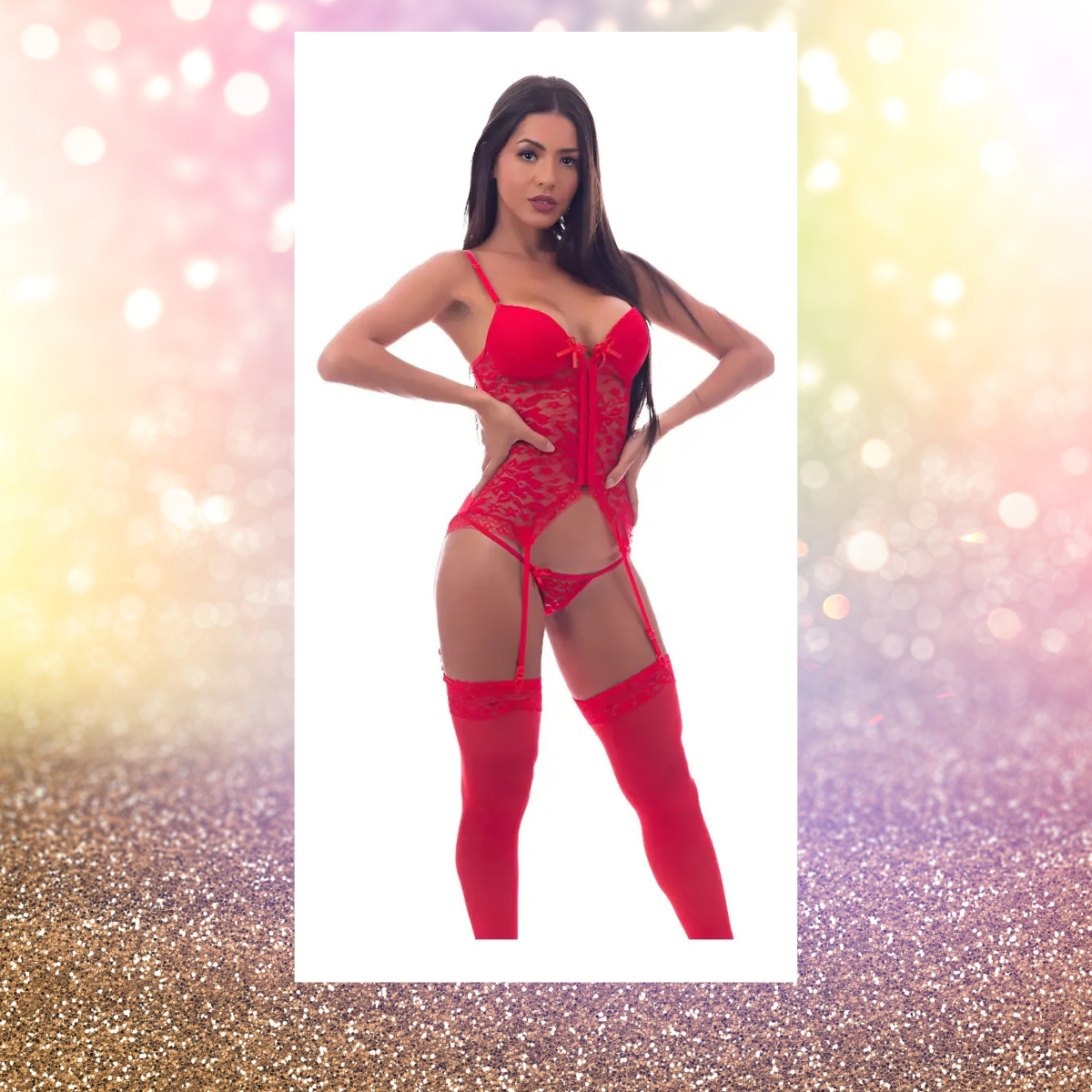 Espartilho Sensual Completo
Conforto e Beleza são apenas algumas das características que você vai encontrar nesse lindo Espartilho com Cinta e Liga Corpete.
 
Material de qualidade
Confeccionada em poliéster e elastano, esse espartilho com cinta linga traz um visual elegante e sexy. Ele é completo e acompanha um Espartilho, uma tanga, quatro ligas e um par de meias 7/8 de Brinde.
 
Acabamento
Seu acabamento em tecido canelado com renda proporciona mais conforto e charme, além de valorizar suas curvas de um jeito totalmente único.
 
Busto com bojo
O busto vem com bojo e possui um revestimento reforçado que garante maior firmeza. 
